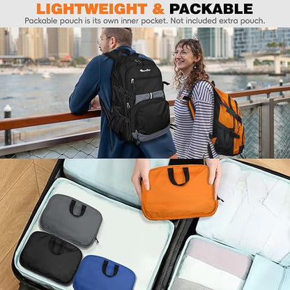 Seektop Lightweight Travel Backpack for Men Women, Multiple Pockets 40L Hiking Backpack Foldable Carry on Backpack for Outdoor Camping Sport Leisure (Black)