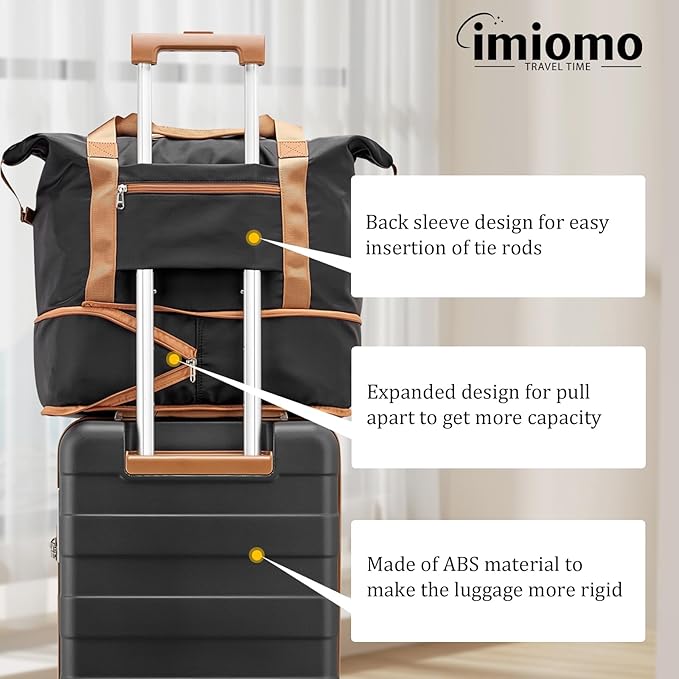imiomo Luggage Sets 2 Piece Check and Large,Hardside Suitcase with Spinner Wheels, Lightweight Rolling Travel Luggage with TSA Lock (Black, 4PCS)