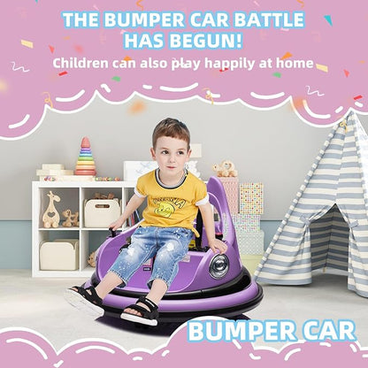 12V Bumper Car for Kids, Bumper Car for Toddlers W/Remote Control, Electric Ride On Car with LED Lights & 360 Degree Spin, Bluetooth, Anti-Collision Padding 5-Point Safety Belt, Purple