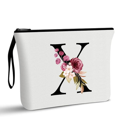 Vavabox A-Z Personalized Makeup Bag, Birthday Gifts for Women Mom, Gifts for Best Friend, Bride Bridesmaid Cosmetic bag (X, White)