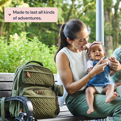 BabbleRoo Diaper Bag Backpack - Travel Large Baby Diaper Bag with Changing pad, Waterproof Baby Bags for Mom & Dad, Unisex Bags with Pacifier Case, Luggage Strap & Stroller Clips– Army Green
