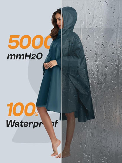 SaphiRose Unisex Rain Poncho Waterproof Raincoat Hooded for Adults Women with Pockets