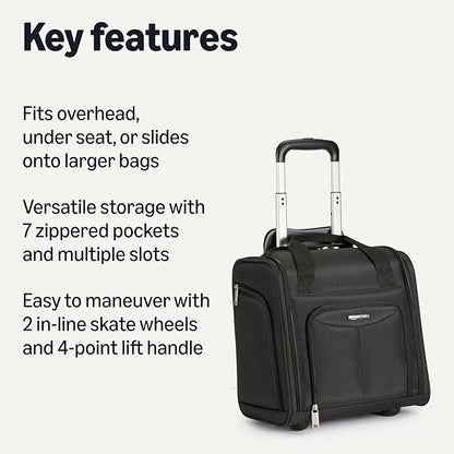 Amazon Basics Underseat Carry On Luggage with Wheels - 14" Rolling Travel Bag, Black