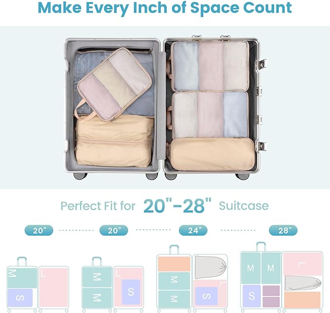 Cambond Compression Packing Cubes for Travel Women - Expandable Travel Bags Luggage Organizers Travel Essentials Compression Cubes for Travel Carry on Suitcases Organizer