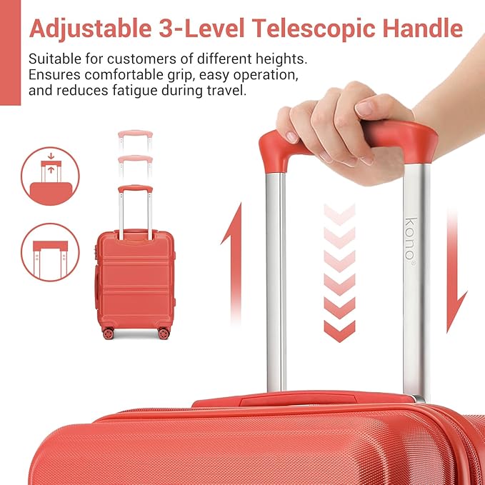 Kono 20'' Carry on Luggage with Spinner Wheel TSA Lock, Lightweight PC+ABS Hardside Luggage Durable Small Carry on Suitcase Coral Pink