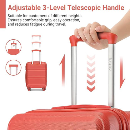 Kono 20'' Carry on Luggage with Spinner Wheel TSA Lock, Lightweight PC+ABS Hardside Luggage Durable Small Carry on Suitcase Coral Pink
