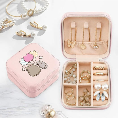 MAYCARI Jewelry Box with Cute Pink Cat Balloon Pattern Design, PU Leather Jewelry Travel Organizer Case-Rings/Earrings/Necklace Storage Box for Women Birthday Mom Friends Her Bridesmaids Girls s