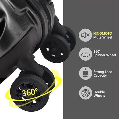 TydeCkare 16" Carry on Luggage with 2 Laptop Compartments, Lightweight Hardshell ABS+PC Suitcase with Dual Control TSA Lock, with YKK Zipper, 4 Spinner Silent Wheels, for Business Travel, Black