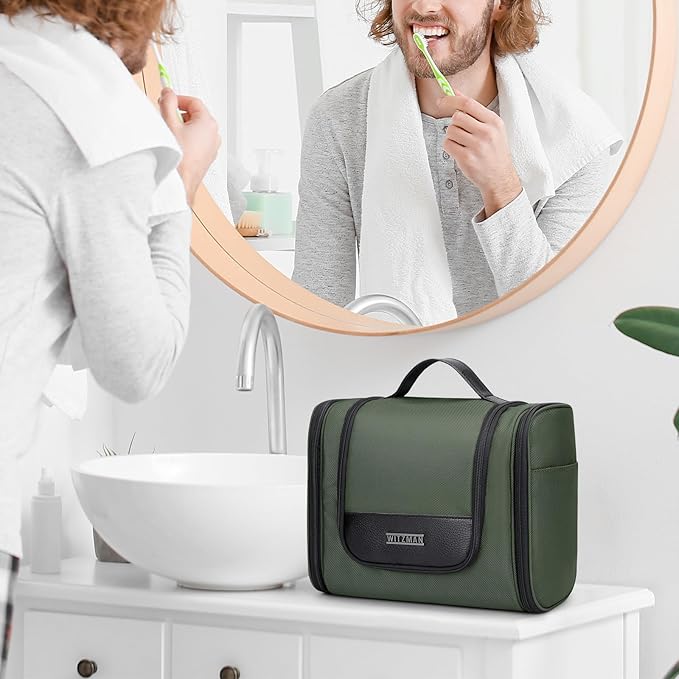 WITZMAN Toiletry Bag for Men Women Large Hanging Multi-organization Bathroom Bag Water-resistant Dopp Kit Shaving Bag Men(B690 Army Green)