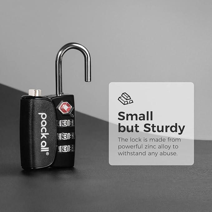 pack all TSA Approved Luggage Lock, Inspection Indicator, Alloy Body, 3 Digit Combination Padlocks, Travel Lock for Suitcases & Bag, Travel Accessories