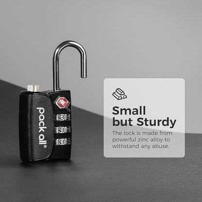 pack all TSA Approved Luggage Lock, Inspection Indicator, Alloy Body, 3 Digit Combination Padlocks, Travel Lock for Suitcases & Bag, Travel Accessories