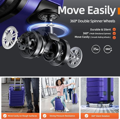 SHOWKOO Luggage Sets Expandable PC+ABS Durable Suitcase Sets Double Wheels TSA Lock 4 Piece Luggage Set Royal Blue