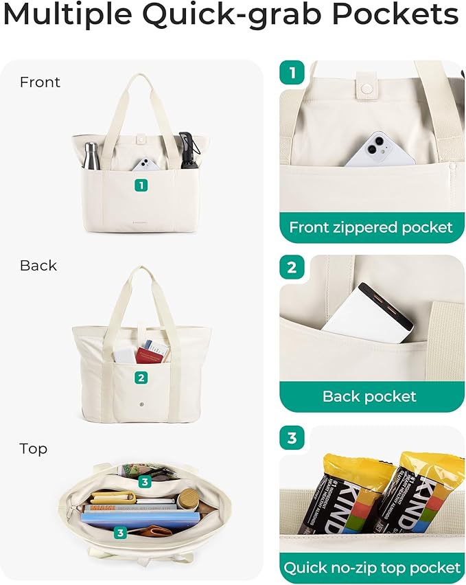 BAGSMART Tote Bag for Women, Foldable Tote Bag With Zipper Travel Large Shoulder Bag Handbag for Work-16.5''l X 6''wx 14''h
