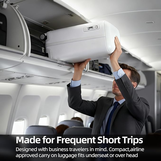 Hang Safe Carry On Luggage,PC Hard Shell Zipperless Bussiness Suitcases,21.3''x15''x9''Airline Approved,360° Spinner Wheels,TSA Locks USB Charging Port,Top Travel Seat,White