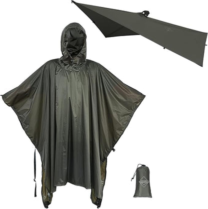 onewind Hooded Rain Poncho, Silnylon Rain Coat Versatile Survival Shelter Waterproof Breathable Lightweight Poncho
