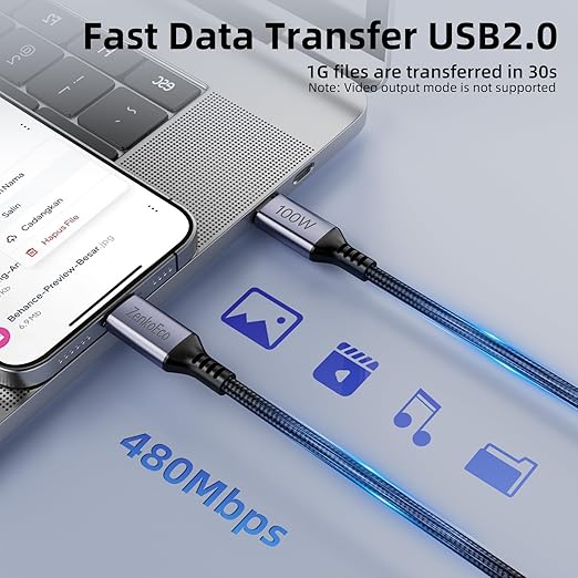 USB C to USB C Cable, 2 Pack 6.6FT, 100W PD 5A QC 4.0 Fast Charging Cord, Nylon Braided Type C Charger Cord for iPhone 17 Air/16 Pro Max MacBook iPad Samsung S25 Ultra S24 S23 (Black)