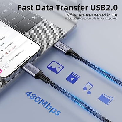 USB C to USB C Cable, 2 Pack 6.6FT, 100W PD 5A QC 4.0 Fast Charging Cord, Nylon Braided Type C Charger Cord for iPhone 17 Air/16 Pro Max MacBook iPad Samsung S25 Ultra S24 S23 (Black)