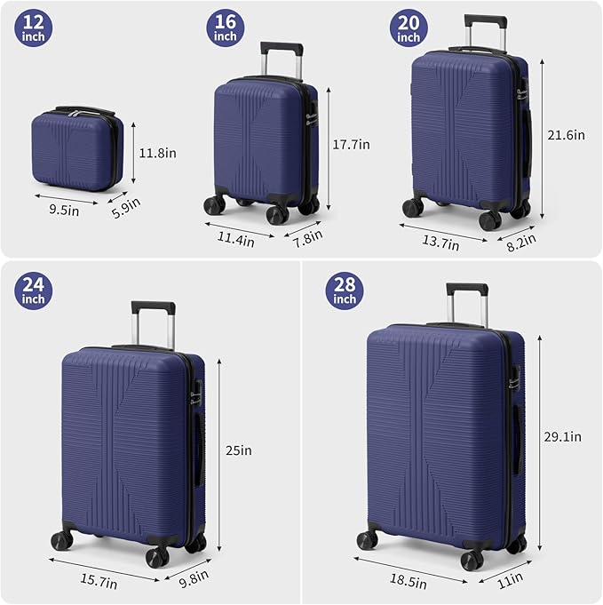Karl home Luggage Sets 4 Piece, PP Hard Case Suitcase Set with Built-in Lock Spinner Wheels, Lightweight Durable Carry on Luggage for Business Travel - Blue (16/20/24/28")