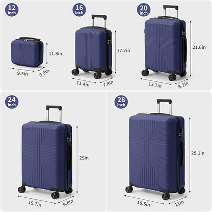 Karl home Luggage Sets 5 Piece, PP Hard Case Suitcase Set with Built-in Lock Spinner Wheels, Lightweight Durable Carry on Luggage for Business Travel - Blue (12/16/20/24/28")