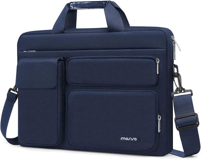 MOSISO Laptop Shoulder Bag 17.3 inch, 17-17.3 inch Computer Bag Compatible with Dell XPS/HP Pavilion/Ideapad/Acer/Alienware/HP Omen with 2 Raised&1 Flapover&1 Horizontal Pocket&Handle&Belt, Navy Blue