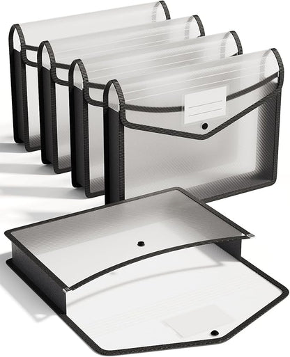ThinkTex Plastic Expanding File Folder, Transparent envelopes with Snap Closure, No Dividers, Large Capacity, Fit Letter/A4 Size - 5 Packs