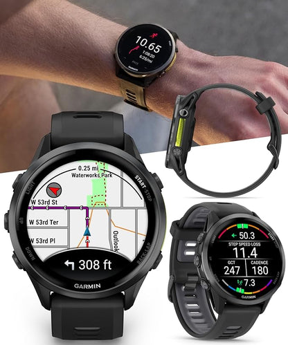 Wearable4U Garmin Forerunner 970 Carbon Gray DLC Titanium Smartwatch with Black Case and Black/Translucent Whitestone Band, AMOLED Display with Garmin HRM 600 M-L Power Bank Bundle