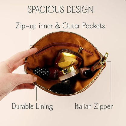 Personalized Makeup Bag • Genuine Leather Custom Cosmetic Bag • Mini Bag for Purse • Leather Make Up Pouch • Custom Toiletry Bag • Customized Bag with Name or Initials • Makeup Accessories for Women
