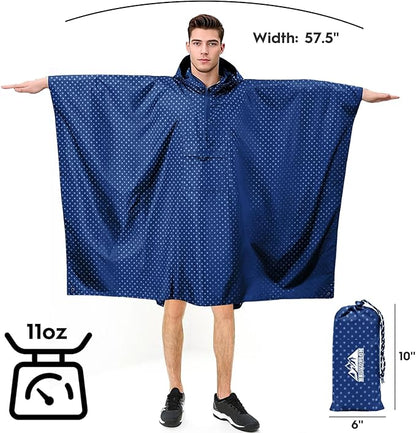 Bruvoalon 3-in-1 Rain Poncho with 1/4 Zip & Chest Pocket, Waterproof, Sunshade, Ground Mat for Adults & Youth Emergency