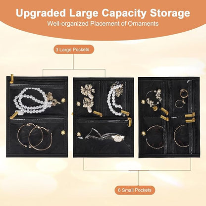 Travel Jewelry Case Organizer for Women, Jewelry Storage Book with Small Pouch, Travel Jewelry Bag Case for Traveling Earrings, Rings, Bracelet Organizer (Inner Pages, 3 PCS, Black)