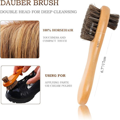 TAKAVU Shoe Shine Brushes Kit (4PCS) - 100% Soft Horsehair Bristles Brush, Polish Applicator, Crepe Suede Shoes Brush, Microfiber Buffing Cloth for Shoes, Leather, Boot, Cloth, Bag