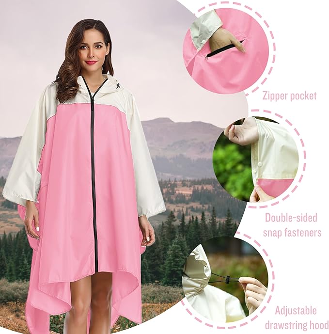 SaphiRose Unisex Rain Poncho Waterproof Raincoat Hooded for Adults Women with Pockets