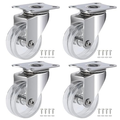 2 Inch Stainless Steel Casters Wheels Set of 4, Anti-Corrosion, 360-Degree Rotation, Non-Marking Plastic Clear Wheels for Furnitures, Labs, Hospitals, Restaurants