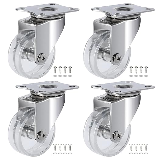 2 Inch Stainless Steel Casters Wheels Set of 4, Anti-Corrosion, 360-Degree Rotation, Non-Marking Plastic Clear Wheels for Furnitures, Labs, Hospitals, Restaurants