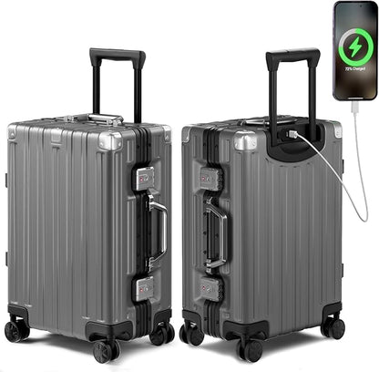 Krute Aluminum Frame Carry On Luggage 20 Inch Zipperless Luggages USB Charger Hardside PC Suitcase With Spinner Wheels Airline Approved Hard Shell Suitcases with TSA Lock (1 Piece)