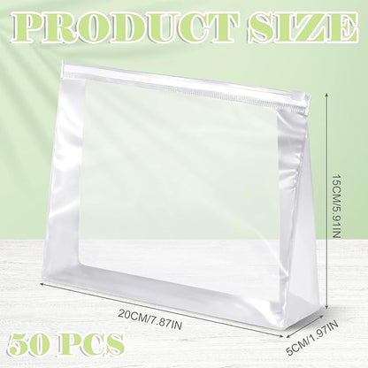 Xuniea 50 Pcs Mini Clear Makeup Bag Small Clear Zipper Pouch Travel Plastic Cosmetic Organizer Waterproof for Toiletries Swimsuit Bikini Bathing Suit(7.9'',Transparent)