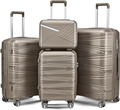 Merax Hardside Luggage Sets 4 Piece with Spinner Wheels,Lightweight Suitcase Set with TSA Lock,Travel Luggage Set with Telescoping HandleChampagne,14/20/24/28