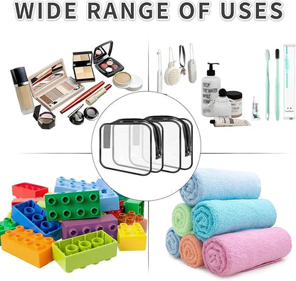 16 Pieces Clear Makeup Bags Bulk, TSA Approved Toiletry Bags Travel Pouch, Waterproof PVC Plastic Small Clear Cosmetic Bags with Zipper for Organizing (Black Border)