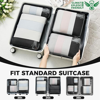 BAGAIL 6 Set Lightweight Compression Packing Cubes with Packing List, Anti-Tearing Expandable Organizer Bags for Travel, Black
