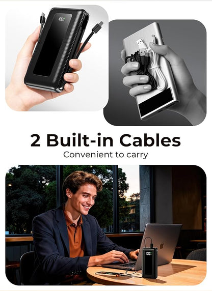 Portable Charger, 50000mAh Power Bank with Built-in Cables, PD 22.5W Fast Charging with Flashlight, High-Capacity Portable Phone Charger for iPhone, Android, Travel Camping Essential