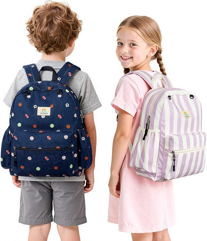 STEAMEDBUN Corduroy Kids Backpack for Girls and Boys 5-8: Girls Backpack for Elementary Kindergarten - 15 inch Cute Backpacks for Kids - Stripe