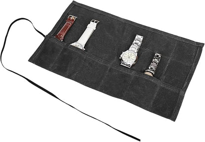 Travel Watch Roll Organizer with 6 Slots Handmade Watch Travel Case Roll-up Watch Organizer Storage Box Jewelry Roll Watch Travel Pouch Waxed Canvas Easy Carry On Watchlover Storage Gift for Men