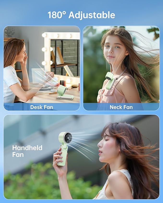 Portable Handheld Turbo Fan - 5 Gear High Speed 4000mAh Rechargeable Mini Personal Hand Fan Blow Cold Air, Battery Operated Travel Essentials, Beach Vacation, Gifts for Women, Men (Green)