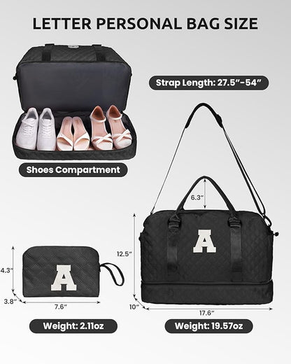 Easter Gifts for Teens-Duffle Bags, Personalized Weekender Bag with Shoulder Strap, Monogram Overnight Bags for Women Wet Pocket, Letter Travel Bag with Makeup Bag Gifts for Niece (Letter R)