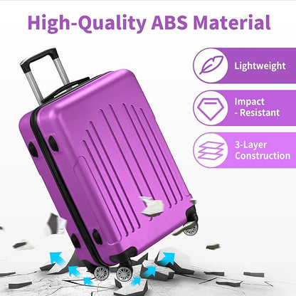 Karl home 28 Inch Check-in Luggage with Spinner Wheels, ABS Hardshell Checked Suitcase with TSA Lock, Durable Large Suitcase Rolling Luggage for Men Women, Purple