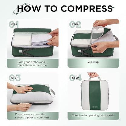 10 Set Compression Packing Cubes for Travel Essentials,Compressible Expandable Packing Cubes for Suitcase,OlarHike Luggage Organizer Bags for Travel,Handy Helper for Organizing Clothes(Dark Green)