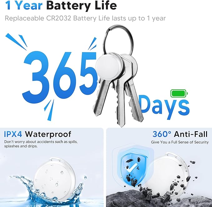 2025 Air Tracker Tags-4 Pack 5.3 Smart Bluetooth Tracker Tag Work with Apple Find My (iOS Only) Key Finder Item Locator for Keys, Luggage,Wallet, Backpack, Pets,etc. (White, 4 Pack)
