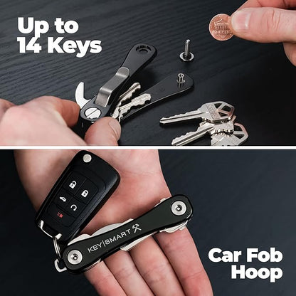 KeySmart Rugged - Multitool Key Holder for Keychain w/Bottle Opener and Pocket Clip, Organizer for Keys, EDC Keychains, Ring for Car Fobs Key Chains, Expandable (Up to 14 Keys, Black)
