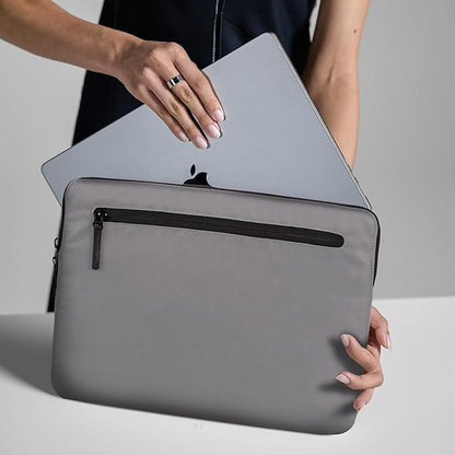 Incase Compact Laptop Sleeve with Flight Nylon - 14-inch MacBook/Laptop & iPad/Tablet Sleeve - Faux Fur Lining, Lightweight, Durable, Weather Resistant, Slip Pocket for Accessories - Conte Grey