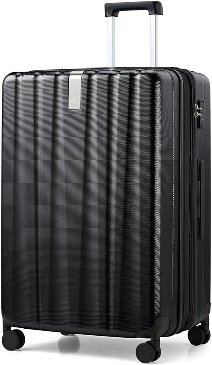 Hanke 29 Inch Expandable Checked Luggage Lightweight PC Hard Shell Luggage Suitcases with Wheels Travel Luggage Rolling Large Suitcase Travel Luggage Bag for Study Abroad.(Jet Black)