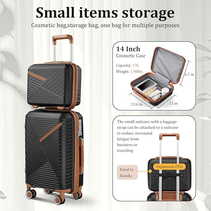 4-Piece Expandable Hardshell Luggage Set with TSA Lock (14/20/24/28) - Lightweight PP Suitcases, 360° Silent Spinner Wheels and Durable 100LB Handle for Air Travel (D# Black)